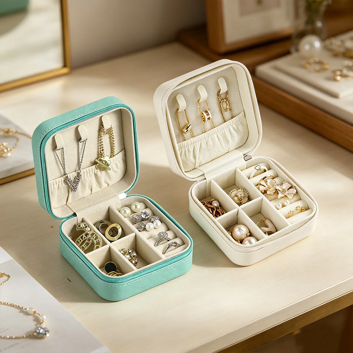 6PCS Mini Portable PU Leather Travel Jewelry Box, Divided Storage Case for Necklace Ring Earring Women Gift Organizer
6PCS Mini Portable PU Leather Travel Jewelry Box, Divided Storage Case for Necklace Ring Earring Women Gift Organizer