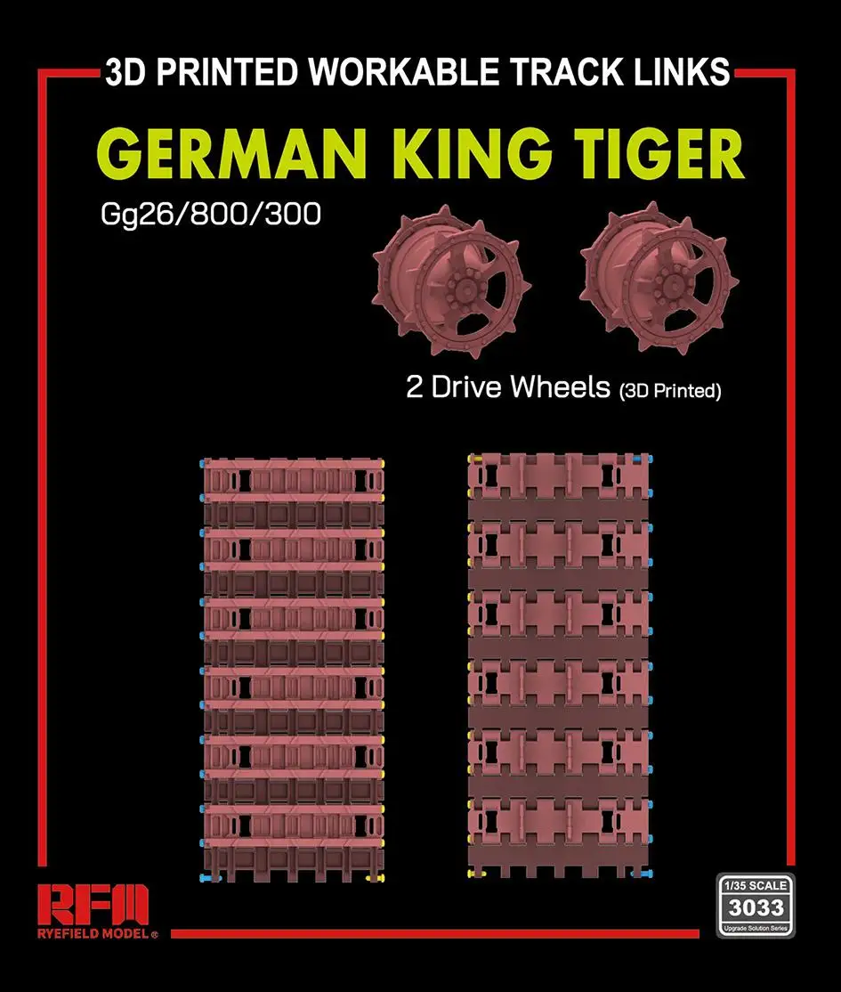 RYEFIELD RM3033 1/35 GG26/800/300 рабочие гусеницы + 2 приводные колеса для King Tiger
RYEFIELD RM3033 1/35 GG26/800/300 рабочие гусеницы + 2 приводные колеса для King Tiger
