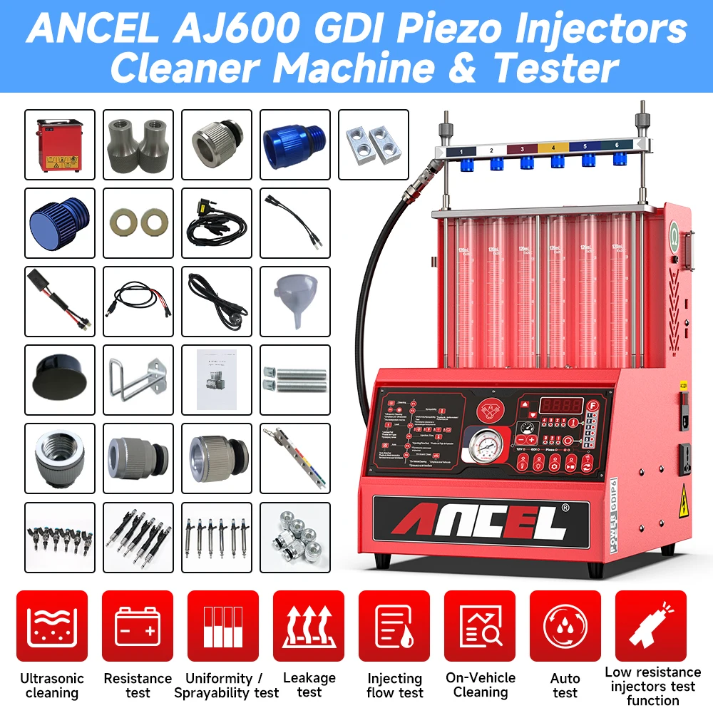 ANCEL AJ600 GDI Fuel Piezo Injector Tester and Fuel Injector Cleaner 6-CylinderLeakage test for gasoline Car 110V /220V
ANCEL AJ600 GDI Fuel Piezo Injector Tester and Fuel Injector Cleaner 6-CylinderLeakage test for gasoline Car 110V /220V