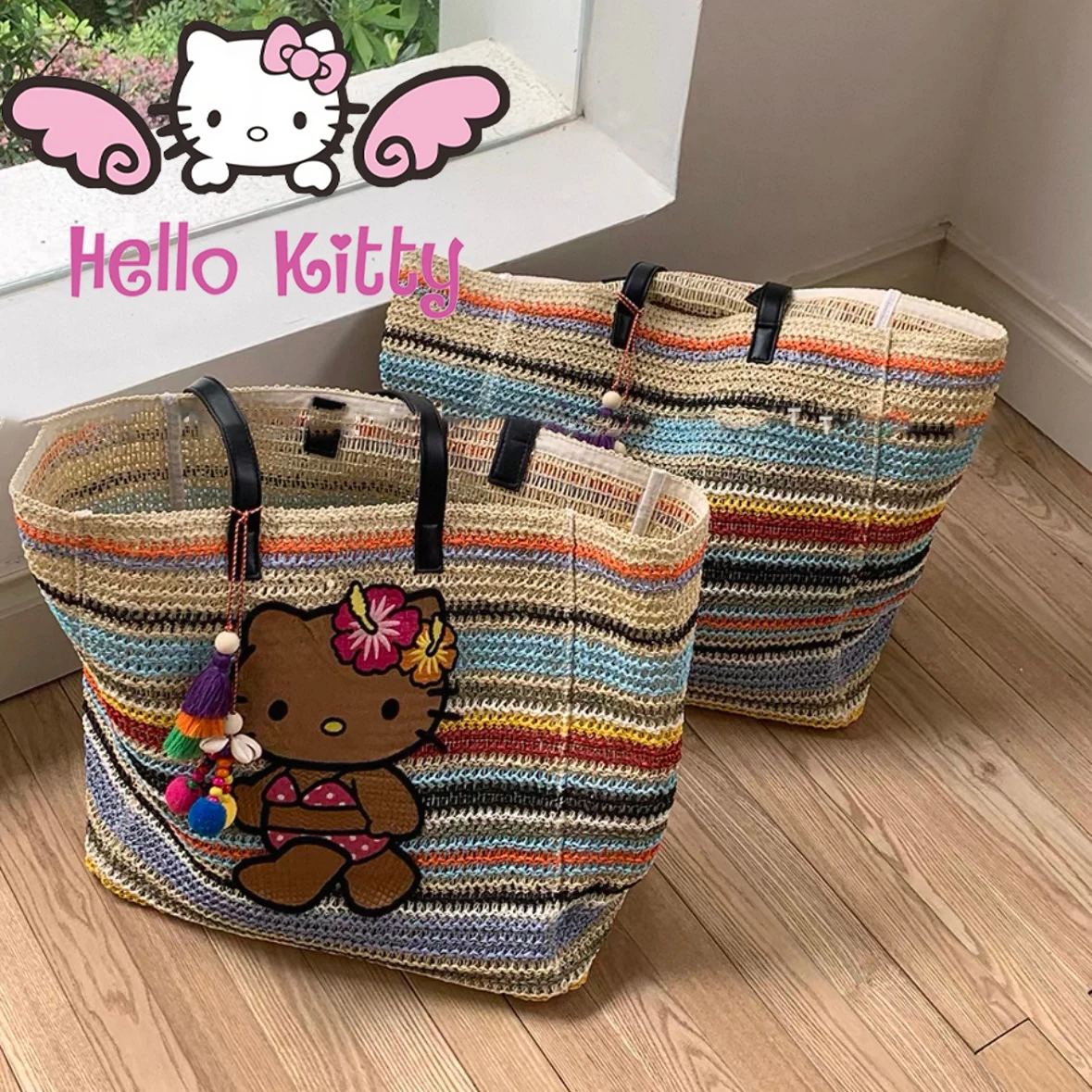 Sanrio новая пляжная сумка Hello Kitty, летняя милая цветная тканая сумка KT, большая вместительная модная женская сумка, подарок на день рождения с героями мультфильмов
Sanrio новая пляжная сумка Hello Kitty, летняя милая цветная тканая сумка KT, большая вместительная модная женская сумка, подарок на день рождения с героями мультфильмов