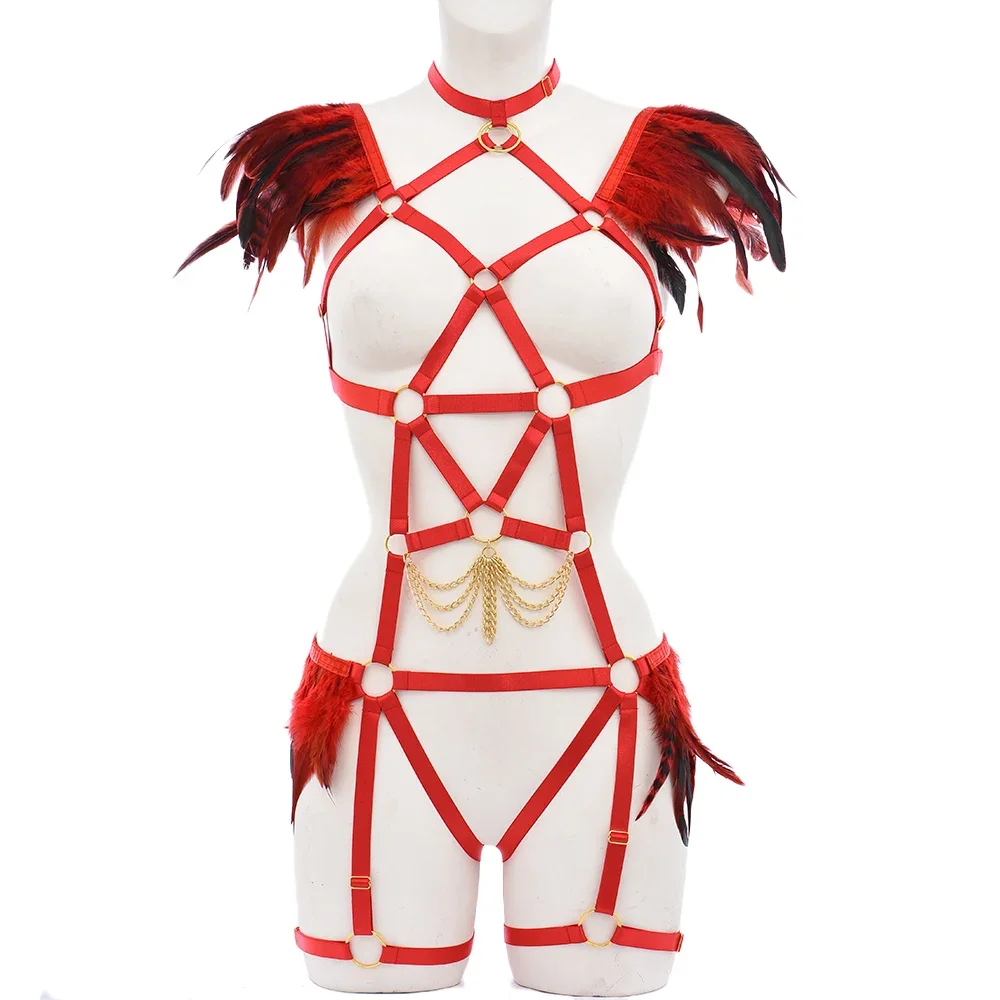 Women Feather Harness Bandage Stockings Garter Fetish Elastic Body Cage Harness Bodysuit Women Hollow Halloween Harness
Women Feather Harness Bandage Stockings Garter Fetish Elastic Body Cage Harness Bodysuit Women Hollow Halloween Harness