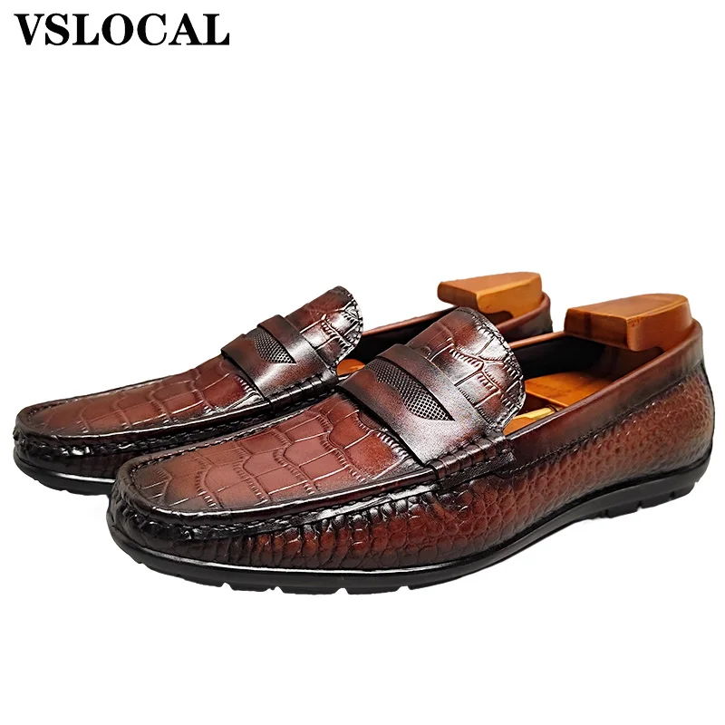 Genuine Leather Men Loafers Shoes Black Brown CROCO Print Slip on Casual Mens Dress Shoes Wedding Office Loafers For Men
Genuine Leather Men Loafers Shoes Black Brown CROCO Print Slip on Casual Mens Dress Shoes Wedding Office Loafers For Men