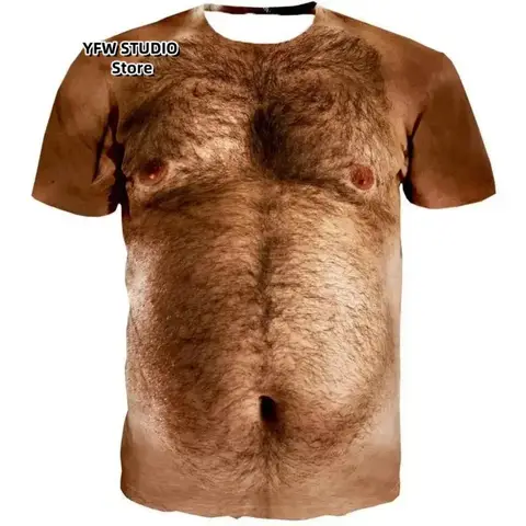 2025 funny Muscle Body 3D Printed T-Shirt Men Designer Clothes Streetwear Short Sleeve Top Tees Ugly Chest Hair T Shirt Clothing