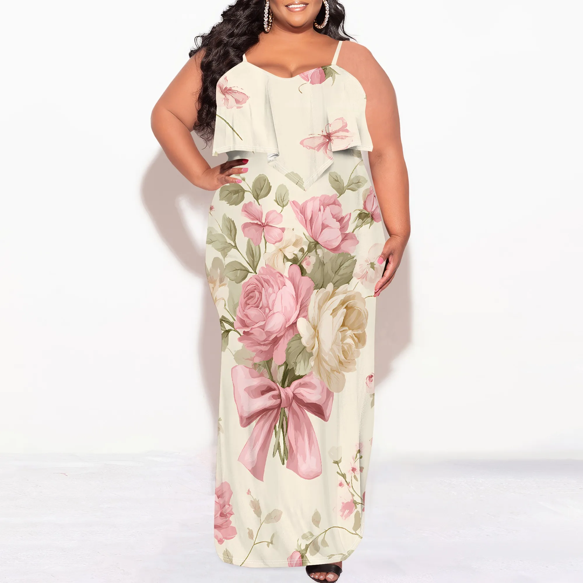 Plus Size Rose Bow Print Spaghetti Strap Maxi Dress Women’s Romantic Summer Garden Party Outfit
Plus Size Rose Bow Print Spaghetti Strap Maxi Dress Women’s Romantic Summer Garden Party Outfit