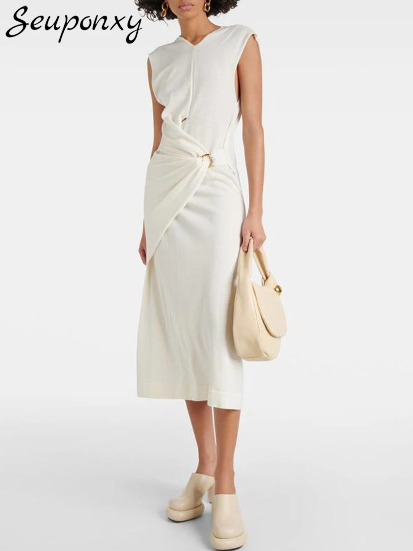 High Quality Sexy Sleeveless V-Neck Pleated Backless Fashion Women Backless Elegant Celebrity Club Party Midi Dress Vestidos
High Quality Sexy Sleeveless V-Neck Pleated Backless Fashion Women Backless Elegant Celebrity Club Party Midi Dress Vestidos