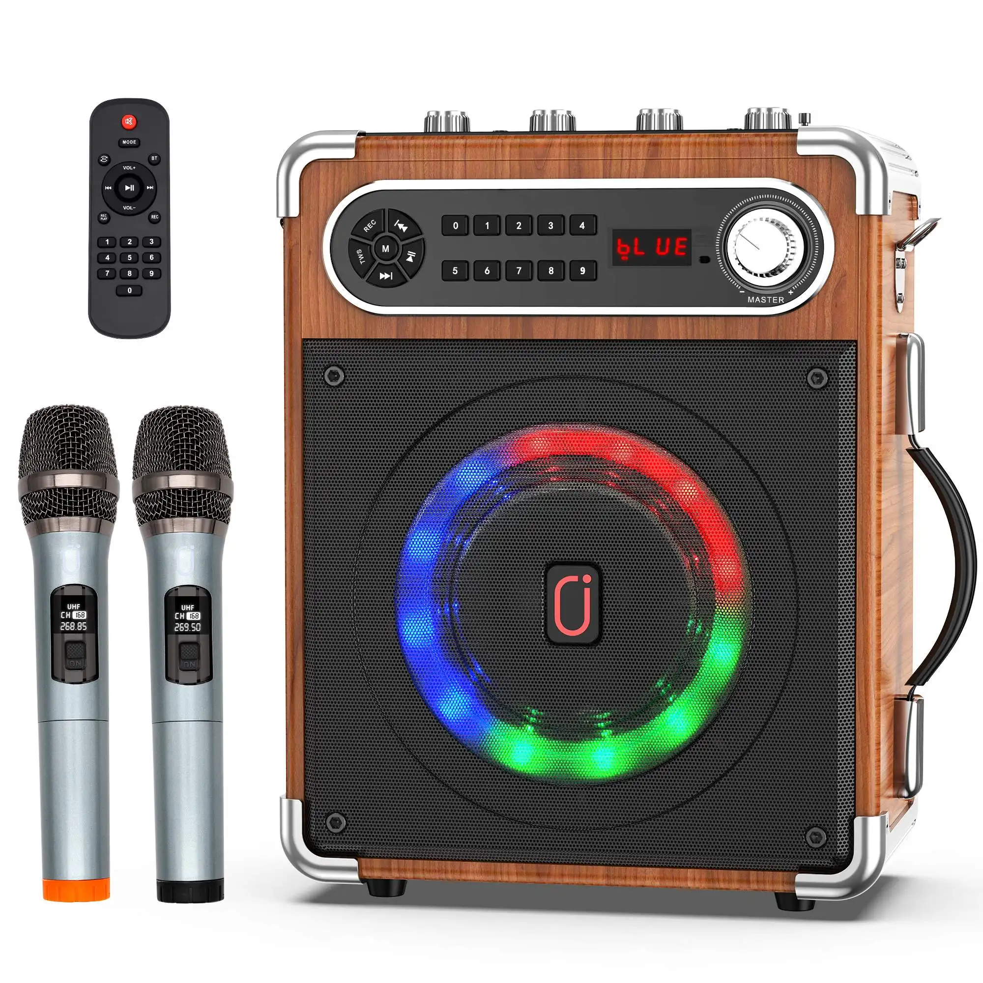 Караоке-машина с двумя беспроводными микрофонами, портативным Bluetooth-динамиком с регулировкой басов/пельсинов, системой PA с дистанционным управлением
Караоке-машина с двумя беспроводными микрофонами, портативным Bluetooth-динамиком с регулировкой басов/пельсинов, системой PA с дистанционным управлением