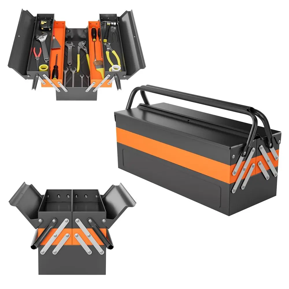 22Inch Metal Tool Box, 3Layer 5Tray Portable Folding Tool Chest Organizer with Handle amp Lock Hole, Cantilever Toolbox for Gar
22Inch Metal Tool Box, 3Layer 5Tray Portable Folding Tool Chest Organizer with Handle amp Lock Hole, Cantilever Toolbox for Gar