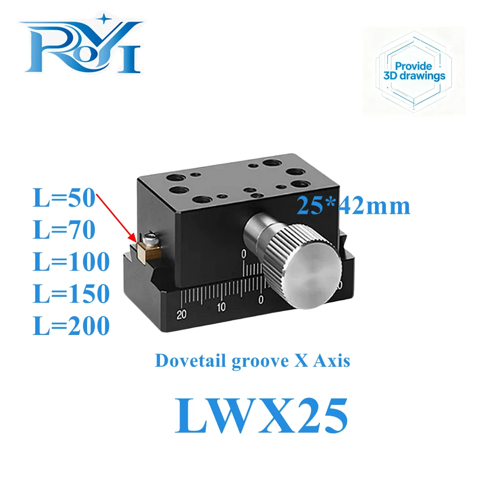 X Axis LWX25 Precision Manual Displacement Platform 50‑200mm Long Stroke Dovetail Groove Trimming Linear Sliding Table Stage
X Axis LWX25 Precision Manual Displacement Platform 50‑200mm Long Stroke Dovetail Groove Trimming Linear Sliding Table Stage