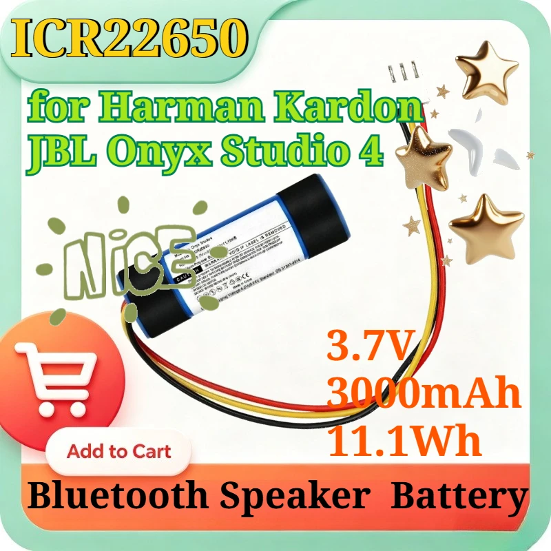 ICR22650 CP-HK10 3.7V 3.0Ah 11.1Wh Replacement Battery for Harman Kardon JBL Onyx Studio 4 Bluetooth Speaker Li-Polymer Battery
ICR22650 CP-HK10 3.7V 3.0Ah 11.1Wh Replacement Battery for Harman Kardon JBL Onyx Studio 4 Bluetooth Speaker Li-Polymer Battery