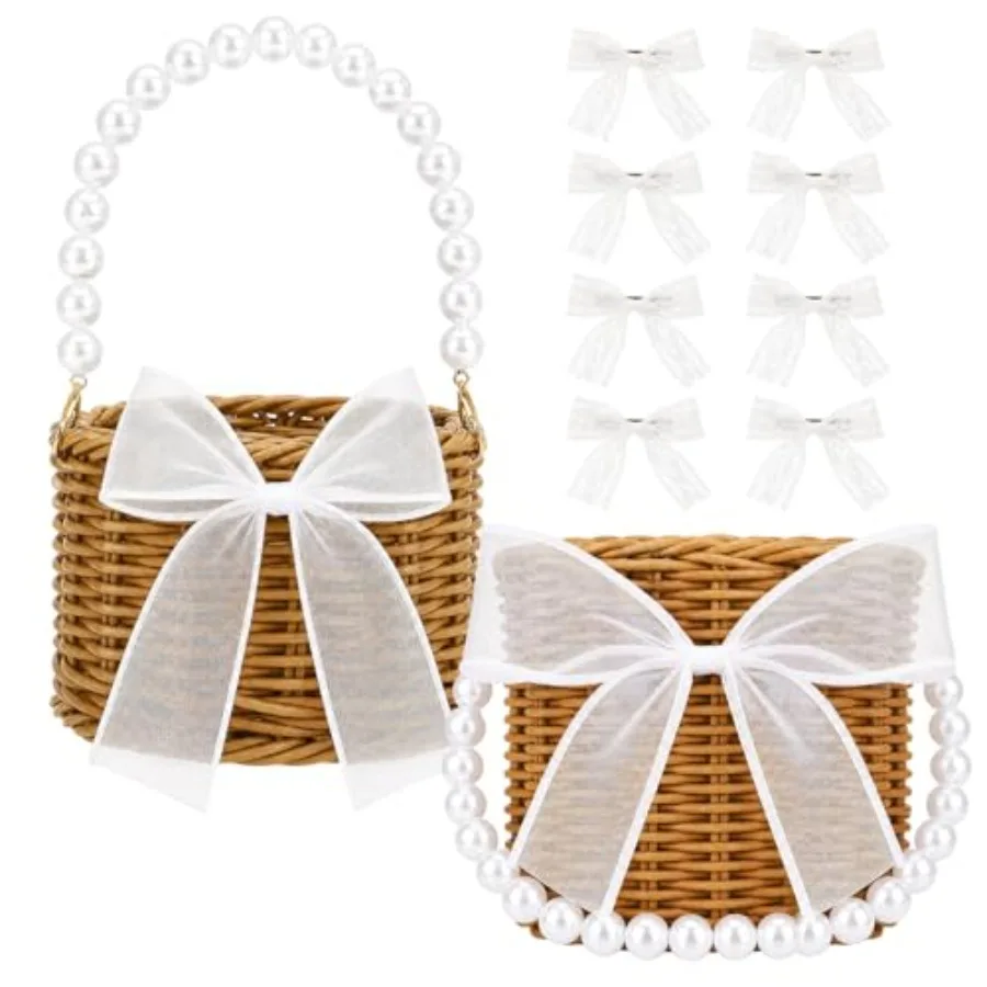 2 Pack Flower Girl Basket Wicker Rattan Storage Baskets with Pearl Handle and Bows Eggs Candy Storage for Wedding Easter Garden
2 Pack Flower Girl Basket Wicker Rattan Storage Baskets with Pearl Handle and Bows Eggs Candy Storage for Wedding Easter Garden