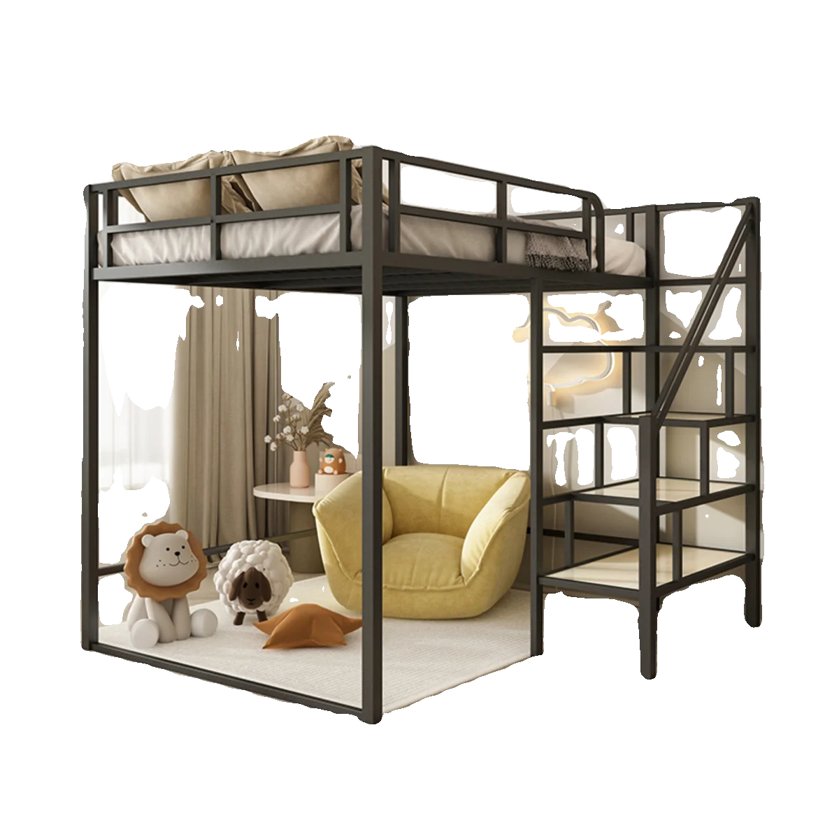 Wrought iron elevated bed empty single upper double-layer small apartment space-saving loft upper and lower bunk apartment
Wrought iron elevated bed empty single upper double-layer small apartment space-saving loft upper and lower bunk apartment