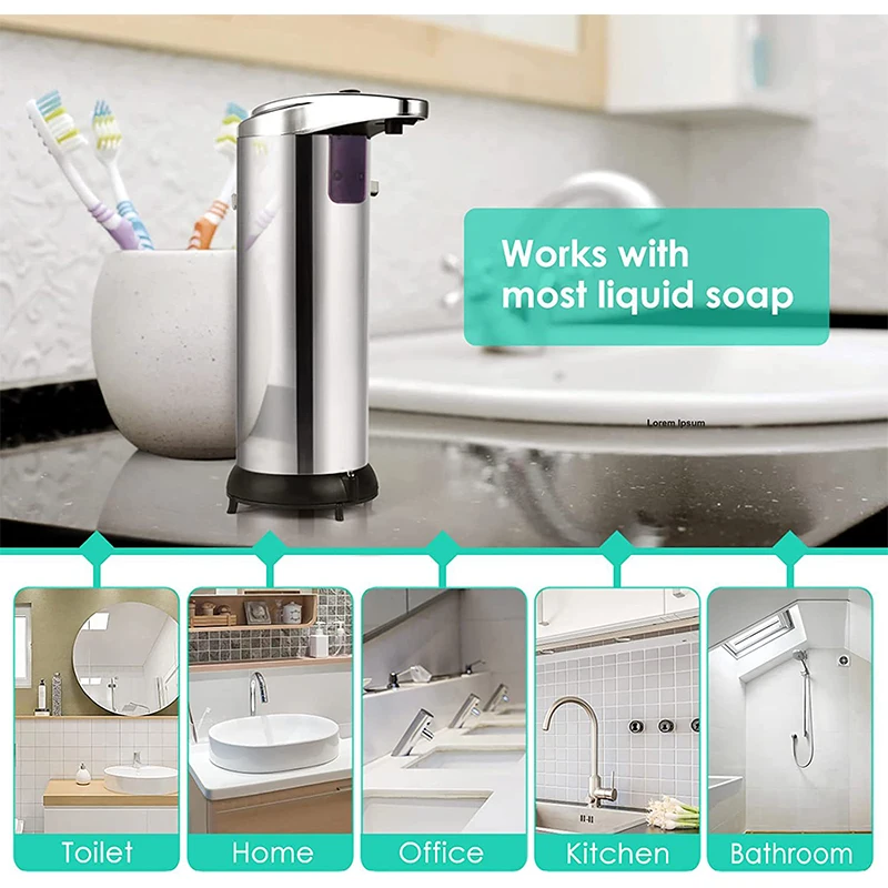 Automatic Soap Dispenser Touchless Stainless Steel 3 Adjustable Levels Infrared Motion Sensor
Automatic Soap Dispenser Touchless Stainless Steel 3 Adjustable Levels Infrared Motion Sensor