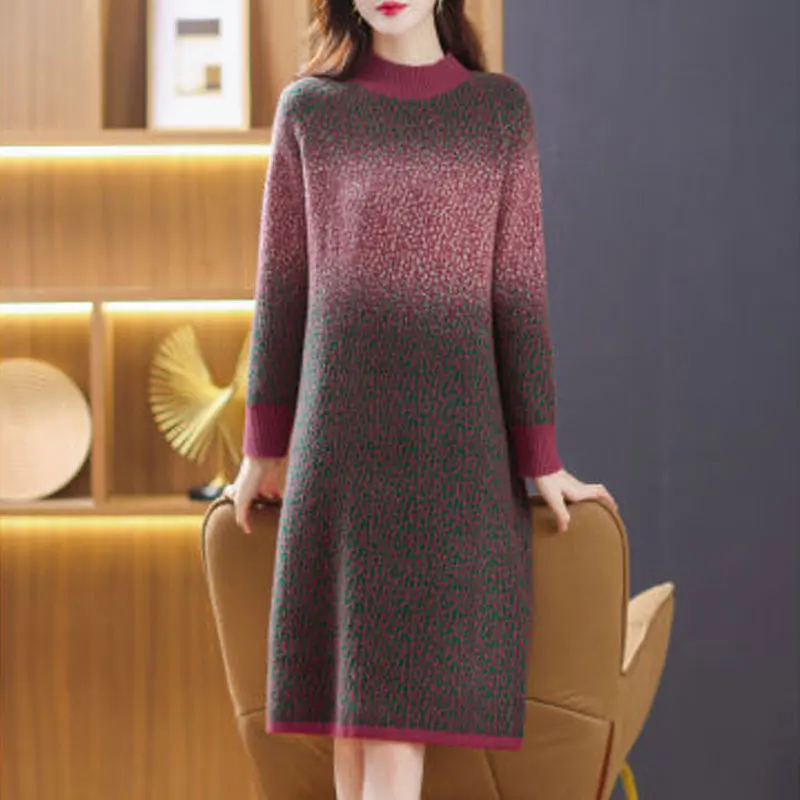 Vintage Contrasting Colors Gradient Midi Dress Women's Clothing Casual Half High Collar Spliced Autumn Winter A-Line Dresses New
Vintage Contrasting Colors Gradient Midi Dress Women's Clothing Casual Half High Collar Spliced Autumn Winter A-Line Dresses New