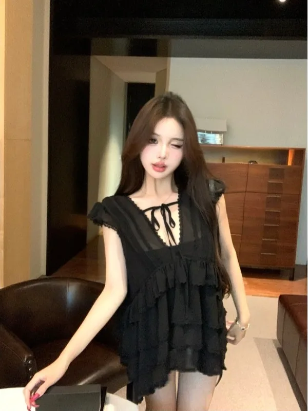 Bla V-Ne Bell Sve irts Women's Summer Loose Fit Transparent Chiffon Top with Bow Tie Pure Desire Casual Blouse
Bla V-Ne Bell Sve irts Women's Summer Loose Fit Transparent Chiffon Top with Bow Tie Pure Desire Casual Blouse