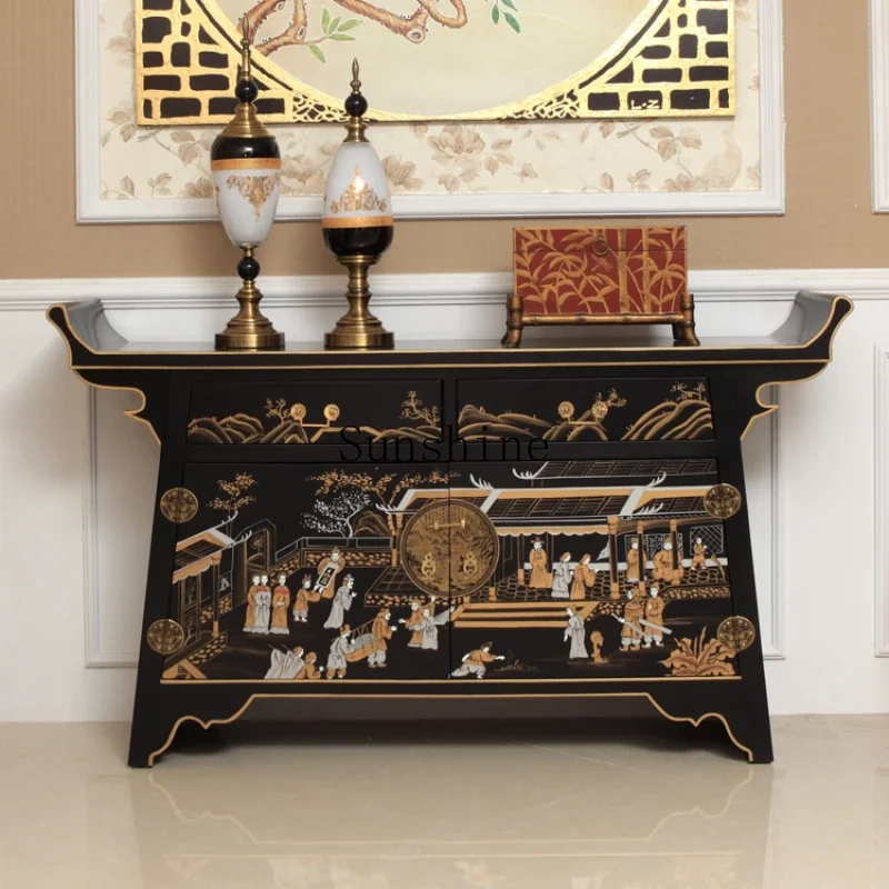 Neoclassical Chinese style wind head black gold-painted high-end entrance foyer decorative cabinet
Neoclassical Chinese style wind head black gold-painted high-end entrance foyer decorative cabinet