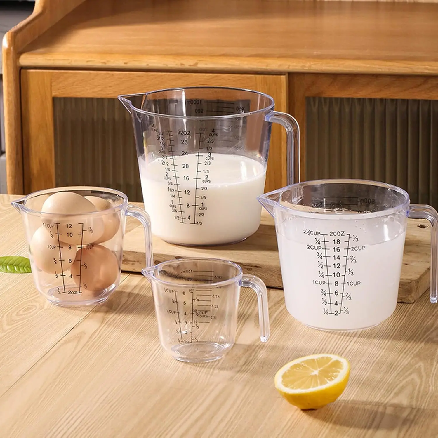 4Pcs Measuring Cups Sets,4 Sizes 150/300/600/1000ML,Liquid Measuring Cups for Kitchen Plastic with Nozzle Handle
4Pcs Measuring Cups Sets,4 Sizes 150/300/600/1000ML,Liquid Measuring Cups for Kitchen Plastic with Nozzle Handle