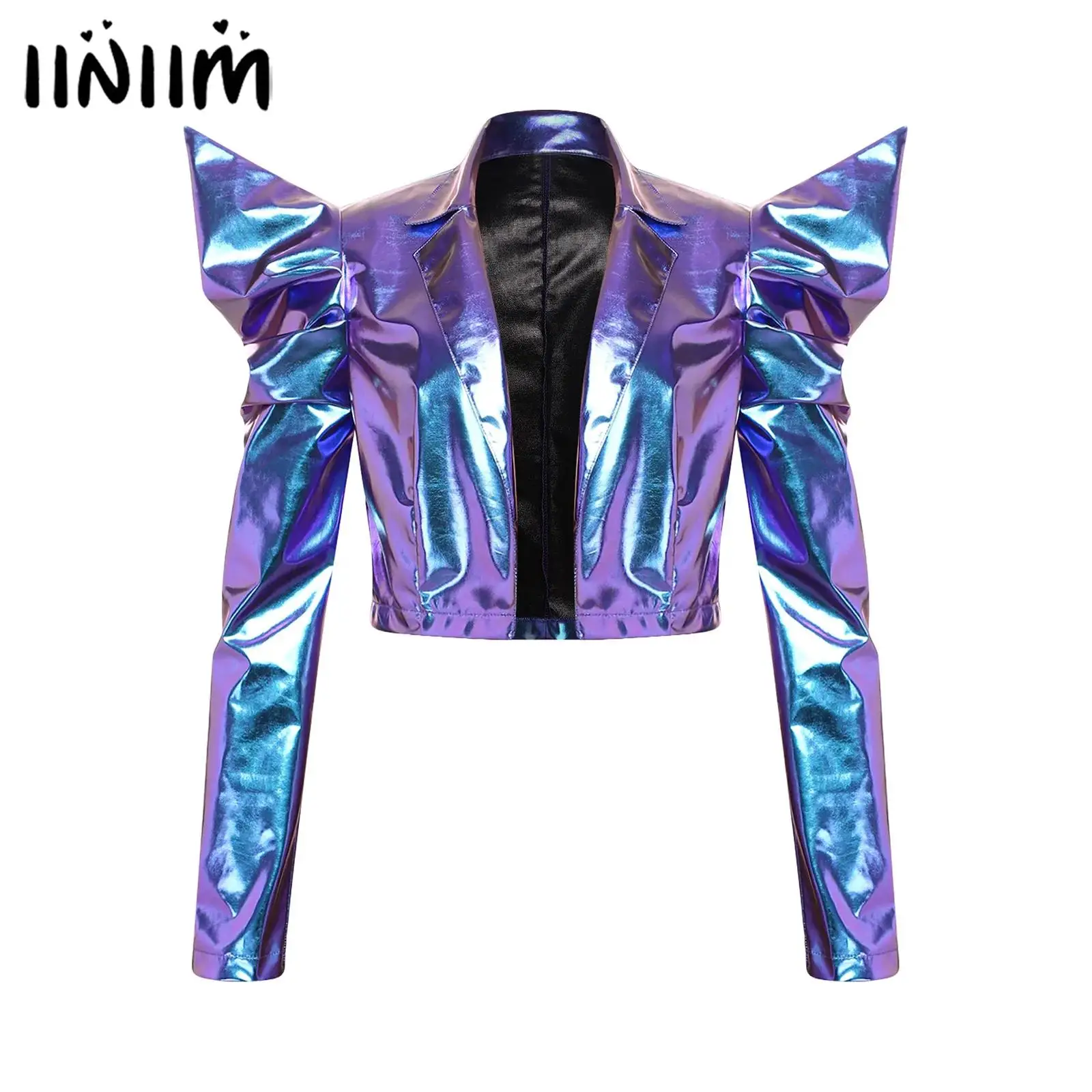 Womens Metallic Shiny Hip Hop Crop Jacket Dramatic Puff Sleeve Long Sleeve Open Front Lapel Crop Blazer Outerwear Rave Clubwear
Womens Metallic Shiny Hip Hop Crop Jacket Dramatic Puff Sleeve Long Sleeve Open Front Lapel Crop Blazer Outerwear Rave Clubwear