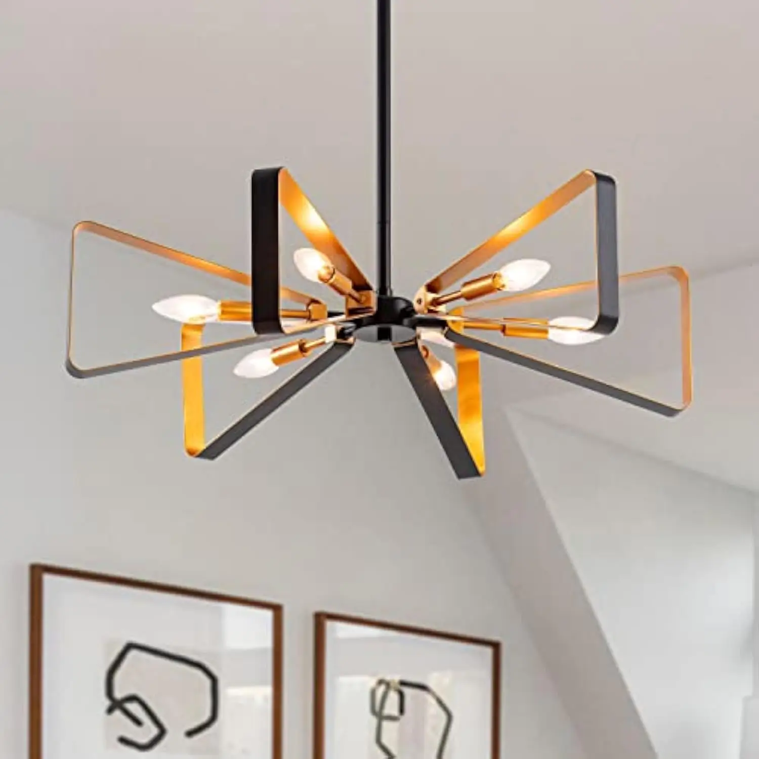 Contemporary hanging chandelier lighting fixture matt black and brass finish mid-century geometric pendant lighting for dining
Contemporary hanging chandelier lighting fixture matt black and brass finish mid-century geometric pendant lighting for dining