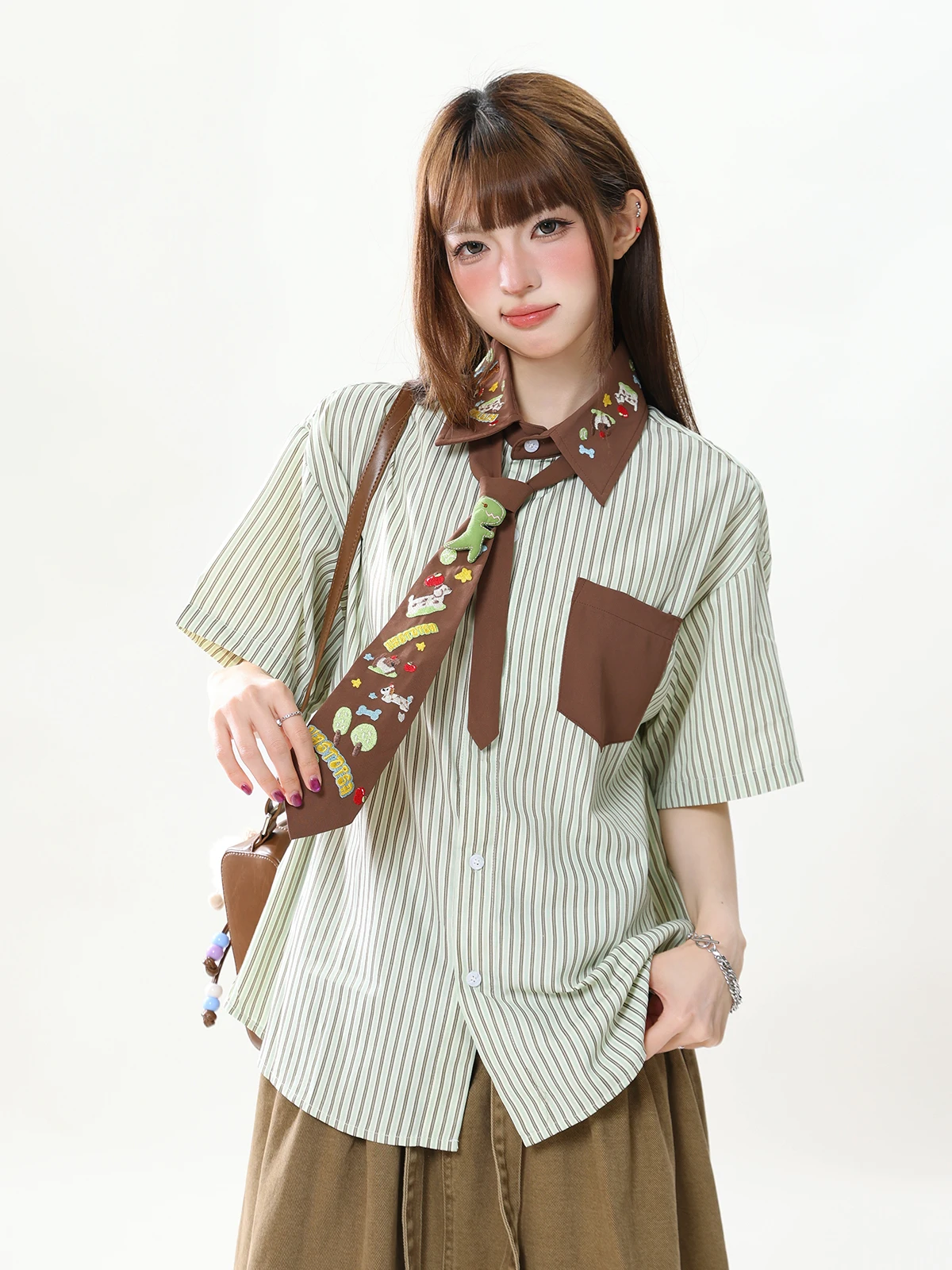 ENJOG Retro Fun Striped Short Sleeve Loose Fit Flip Collar Women's Shirt Casual Style Polyester Cotton Blend Spring Summer
ENJOG Retro Fun Striped Short Sleeve Loose Fit Flip Collar Women's Shirt Casual Style Polyester Cotton Blend Spring Summer