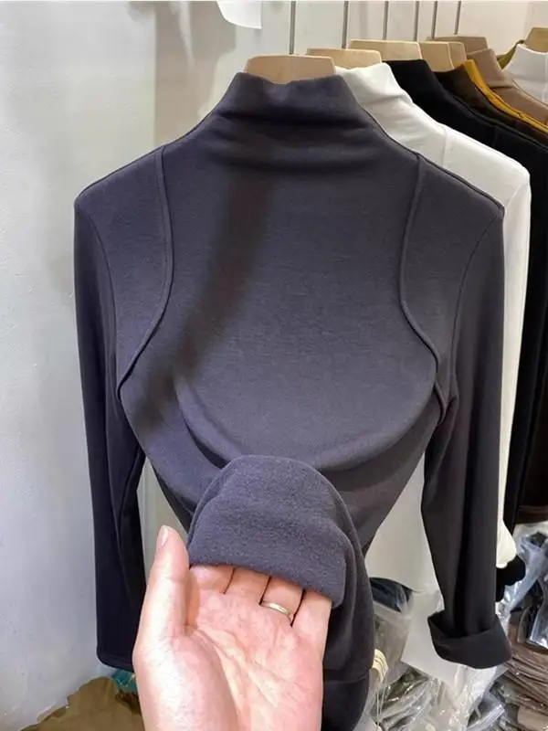 Women's Half-High Collar Thin Fleece Long Sleeve Base Shirt Inner Wear T-Shirt Korean Style Commute Winter Straight Body Fit
Women's Half-High Collar Thin Fleece Long Sleeve Base Shirt Inner Wear T-Shirt Korean Style Commute Winter Straight Body Fit