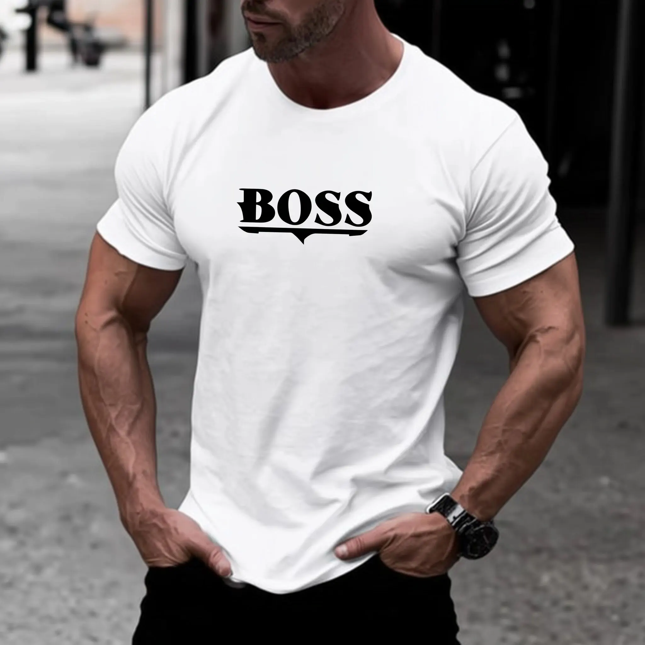 Teevo Мужская футболка с коротким рукавом Boss с текстовым принтом Повседневная уличная одежда Одежда для фитнеса и спортзала
Teevo Мужская футболка с коротким рукавом Boss с текстовым принтом Повседневная уличная одежда Одежда для фитнеса и спортзала
