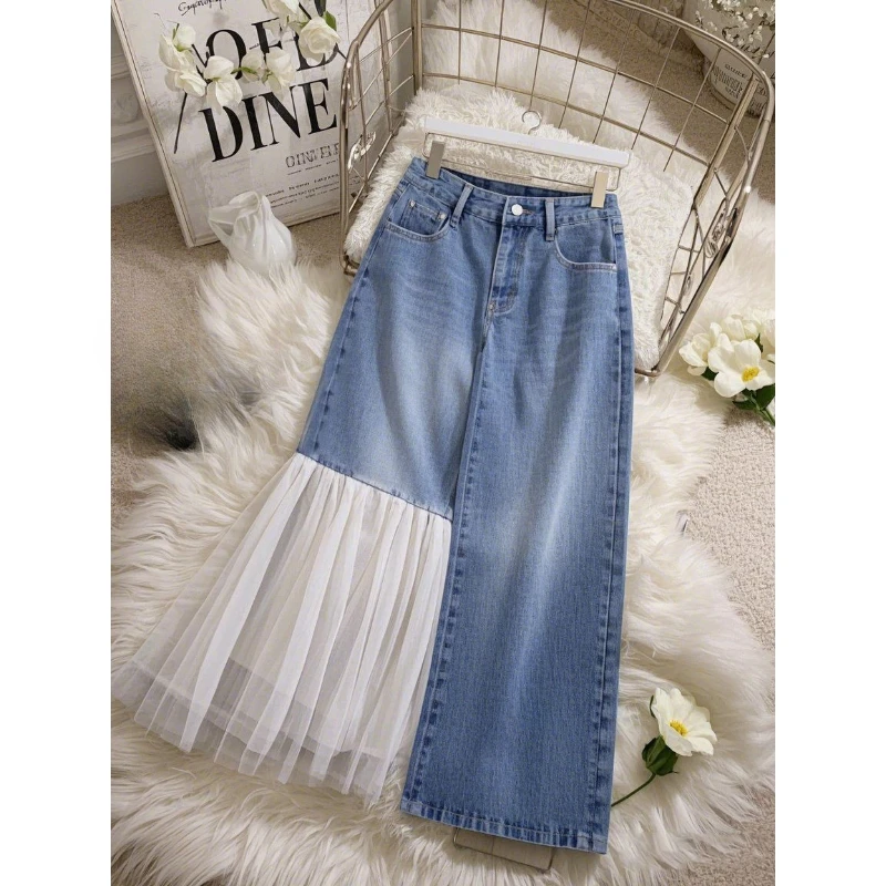 2025 Spring Summer High Waisted Pleated Mesh Patchwork Bleached Blue Denim Long Skirt for Women , Woman Designer Skirts
2025 Spring Summer High Waisted Pleated Mesh Patchwork Bleached Blue Denim Long Skirt for Women , Woman Designer Skirts