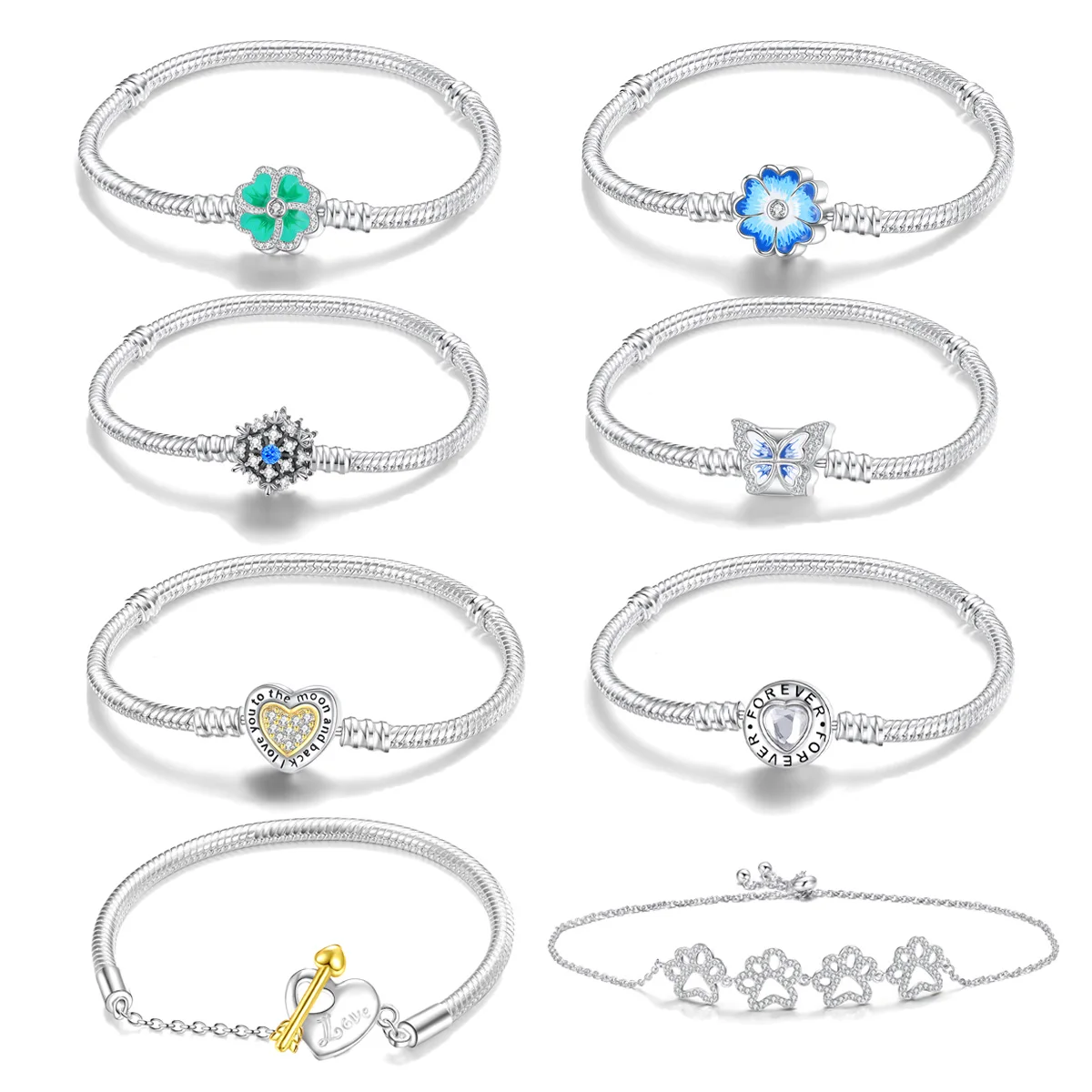 Bracelet Silver 925 Original 17-21CM Clover Snowflake Butterfly Love Claw Zircon Bracelets Fit DIY Charms Birthday Jewelry Gifts
Bracelet Silver 925 Original 17-21CM Clover Snowflake Butterfly Love Claw Zircon Bracelets Fit DIY Charms Birthday Jewelry Gifts