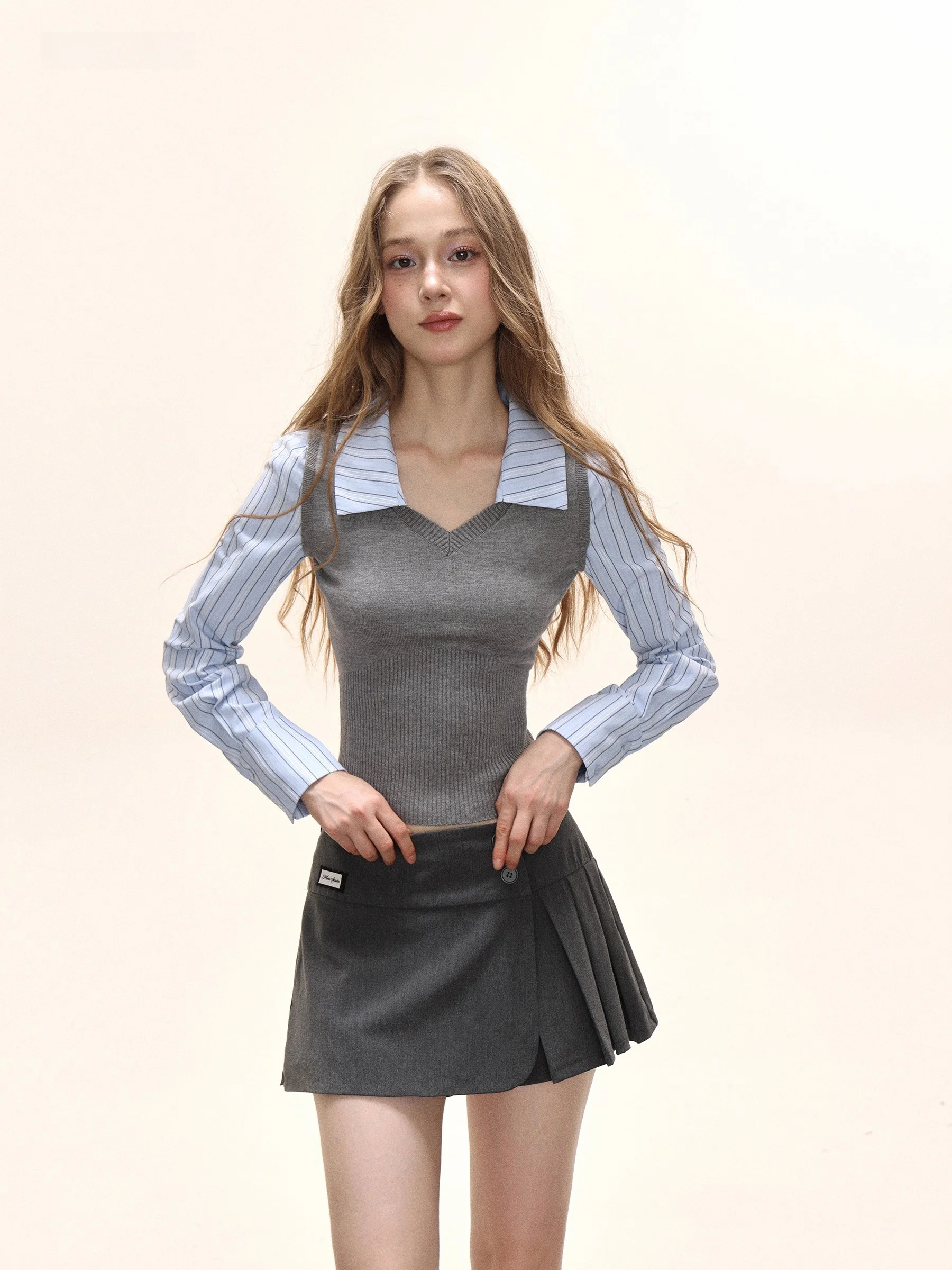 iyue Women's Striped Fake Two-Piece irt Long Sve V-Ne Knitted Waist-Cinching College Sle Autumn Winter irt
iyue Women's Striped Fake Two-Piece irt Long Sve V-Ne Knitted Waist-Cinching College Sle Autumn Winter irt