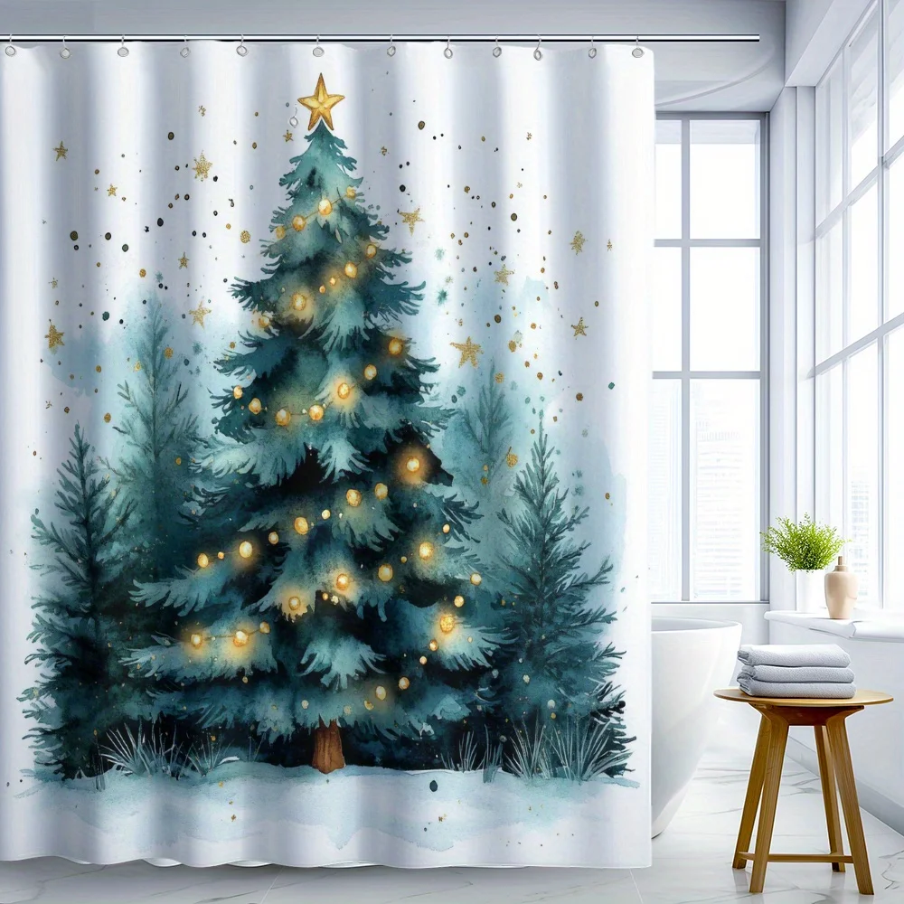 Акварельная рождественская елка, занавеска для душа, синяя, зеленая сосна, золотые огни, звезда в зимней стране чудес, сцена для праздничного декора ванной комнаты
Акварельная рождественская елка, занавеска для душа, синяя, зеленая сосна, золотые огни, звезда в зимней стране чудес, сцена для праздничного декора ванной комнаты