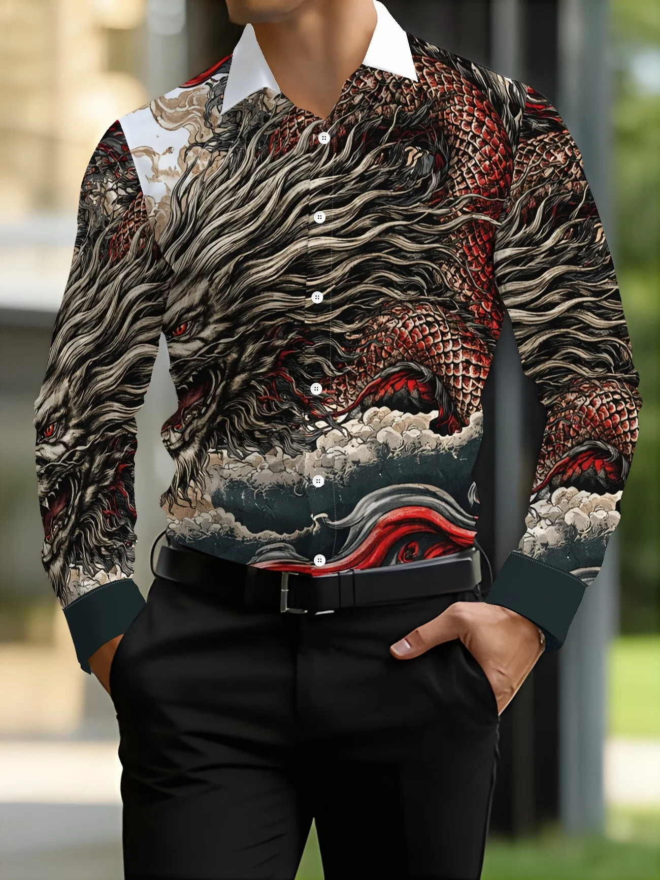 New khaki black and white contrasting geometric splicing print men's long sleeved shirt casual style slim fit shirt
New khaki black and white contrasting geometric splicing print men's long sleeved shirt casual style slim fit shirt