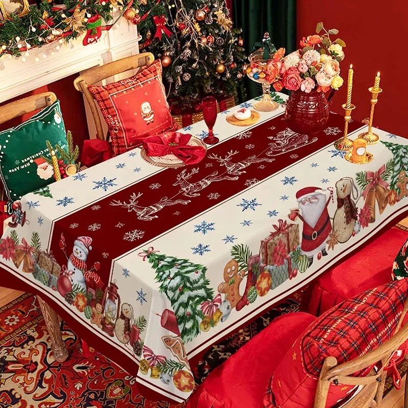 Customizable Waterproof Dining Table Cloth Christmas Red Rectangular High-end Decorative Tablecloth Festive Dustproof B