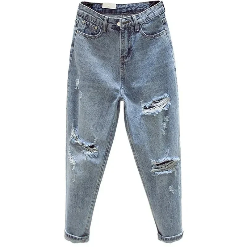 New summer Women's High waisted Ripped Denim Pants Women Loose Stretchy Fashion Harem Pants Female Casual Ankle Length Jeans
New summer Women's High waisted Ripped Denim Pants Women Loose Stretchy Fashion Harem Pants Female Casual Ankle Length Jeans