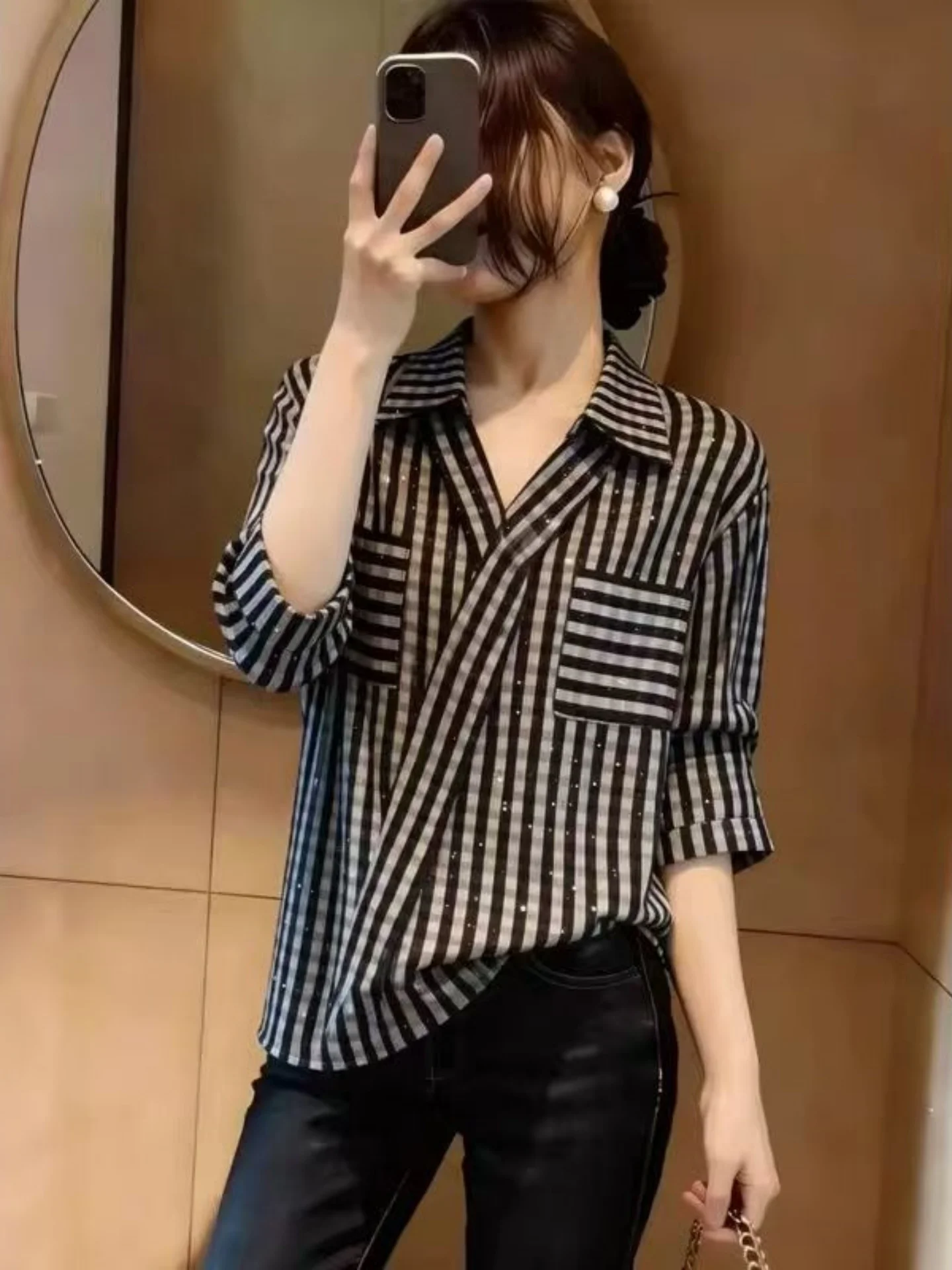 Korean Design Striped Loose Women's Shirt Summer Fashionable Casual Breathable Long Sleeve Neck Regular Length Top
Korean Design Striped Loose Women's Shirt Summer Fashionable Casual Breathable Long Sleeve Neck Regular Length Top