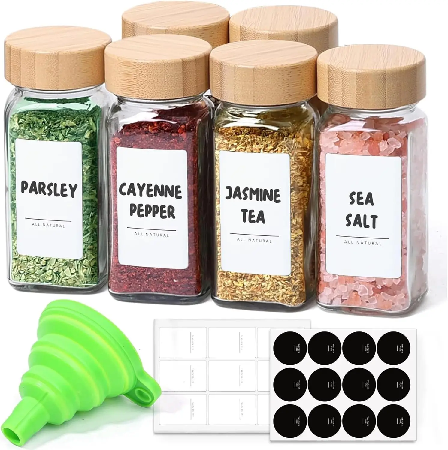 ComSaf 4 oz 6Pcs Glass Spice Jars with Label, Empty Spice Containers with Bamboo Lids, Square Seasoning Containers Trial and Supplement Set, Small Seasoning Bottles for Salt, Herbs, Sugar, Pepper
ComSaf 4 oz 6Pcs Glass Spice Jars with Label, Empty Spice Containers with Bamboo Lids, Square Seasoning Containers Trial and Supplement Set, Small Seasoning Bottles for Salt, Herbs, Sugar, Pepper