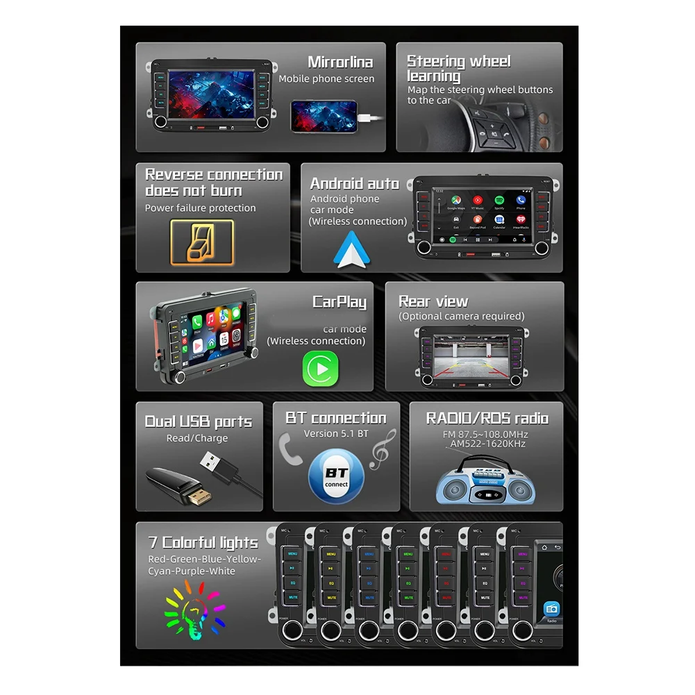 Автомагнитола CarPlay, 7 дюймов, 2Din, Android, Bluetooth, MP5 плеер, 2USB, для VW Volkswagen/Golf Polo/PASSAT/Skoda
Автомагнитола CarPlay, 7 дюймов, 2Din, Android, Bluetooth, MP5 плеер, 2USB, для VW Volkswagen/Golf Polo/PASSAT/Skoda