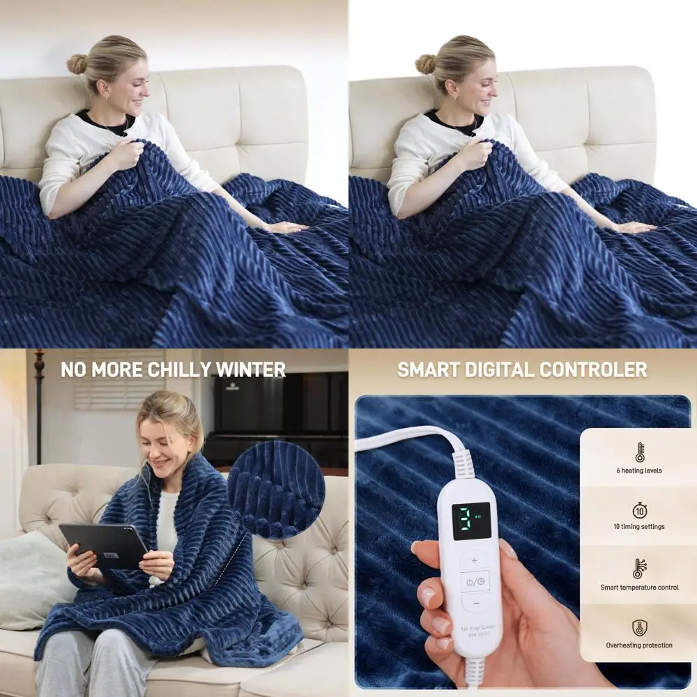 King Size Electric Flannel Blanket with 10 Timers, 6 Heat Levels, Machine Washable & Overheat Protection - Navy Blue
King Size Electric Flannel Blanket with 10 Timers, 6 Heat Levels, Machine Washable & Overheat Protection - Navy Blue