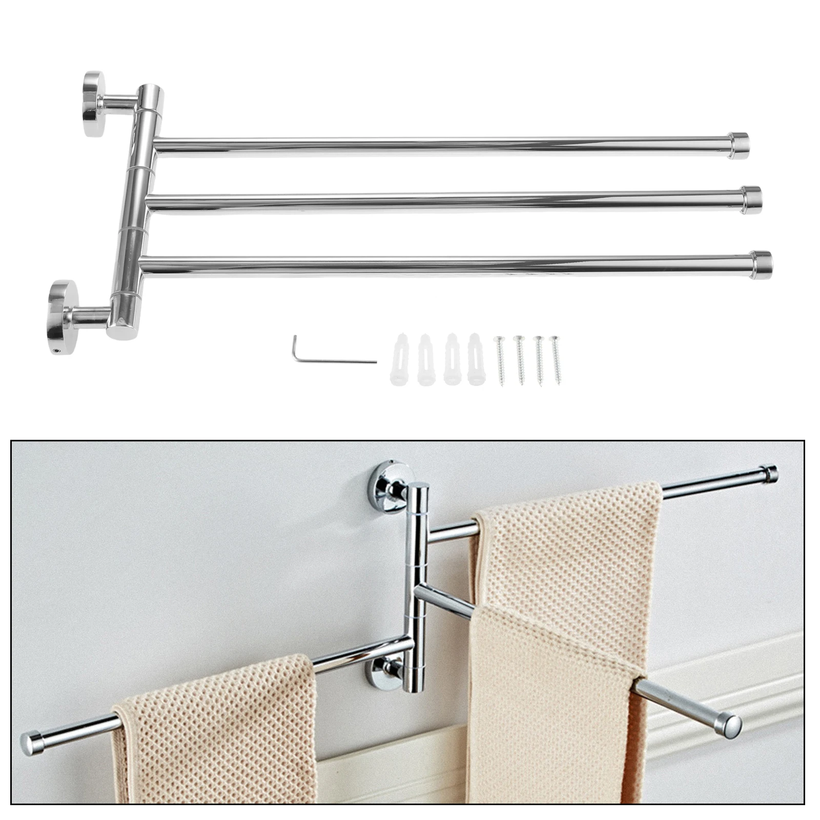 Swivel Towel Rail Chrome Stainless Steel Bath Rack Wall Mounted Towel Rack Holder with 3 Swivel Bars for Kitchen Bathroom Toilet
Swivel Towel Rail Chrome Stainless Steel Bath Rack Wall Mounted Towel Rack Holder with 3 Swivel Bars for Kitchen Bathroom Toilet