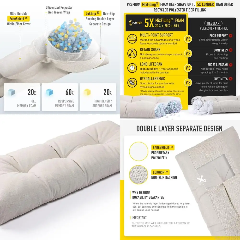 Memory Foam Bench Cushion, Non-Slip Tufted, FadeShield, Water-Resistant, Thickened Outdoor/Indoor Seat Pad, 48x16x4 inches, Crea
Memory Foam Bench Cushion, Non-Slip Tufted, FadeShield, Water-Resistant, Thickened Outdoor/Indoor Seat Pad, 48x16x4 inches, Crea