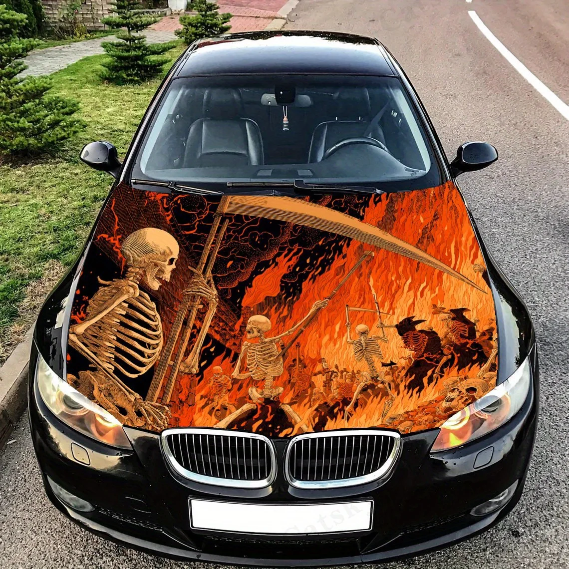 Skeletal figure wielding a scythe amidst flames Car Hood Decal Sticker, Truck Sticker, Self-Adhesive Long-Lasting Car Accessorie
Skeletal figure wielding a scythe amidst flames Car Hood Decal Sticker, Truck Sticker, Self-Adhesive Long-Lasting Car Accessorie
