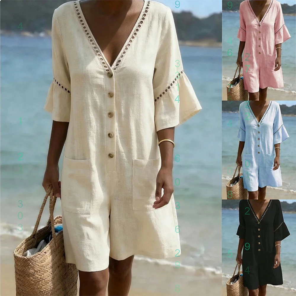 2026 Spring Summer Fashion Casual Lace Short Sleeve V Neck Jumpsuit Playsuit Overall Solid Shorts Romper
2026 Spring Summer Fashion Casual Lace Short Sleeve V Neck Jumpsuit Playsuit Overall Solid Shorts Romper