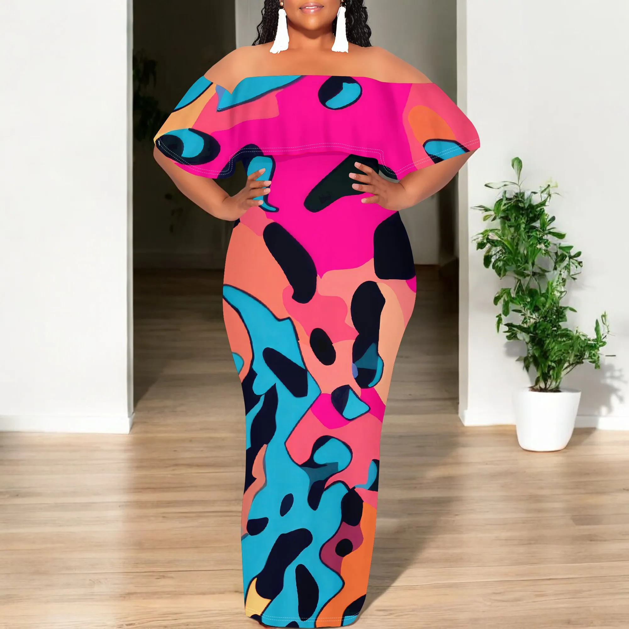Womens Sexy Casual Dresses Colorful Geometric Off-Shoulder Ruffle Maxi Dress Party Evening Resortwear Swing Neck Dress
Womens Sexy Casual Dresses Colorful Geometric Off-Shoulder Ruffle Maxi Dress Party Evening Resortwear Swing Neck Dress