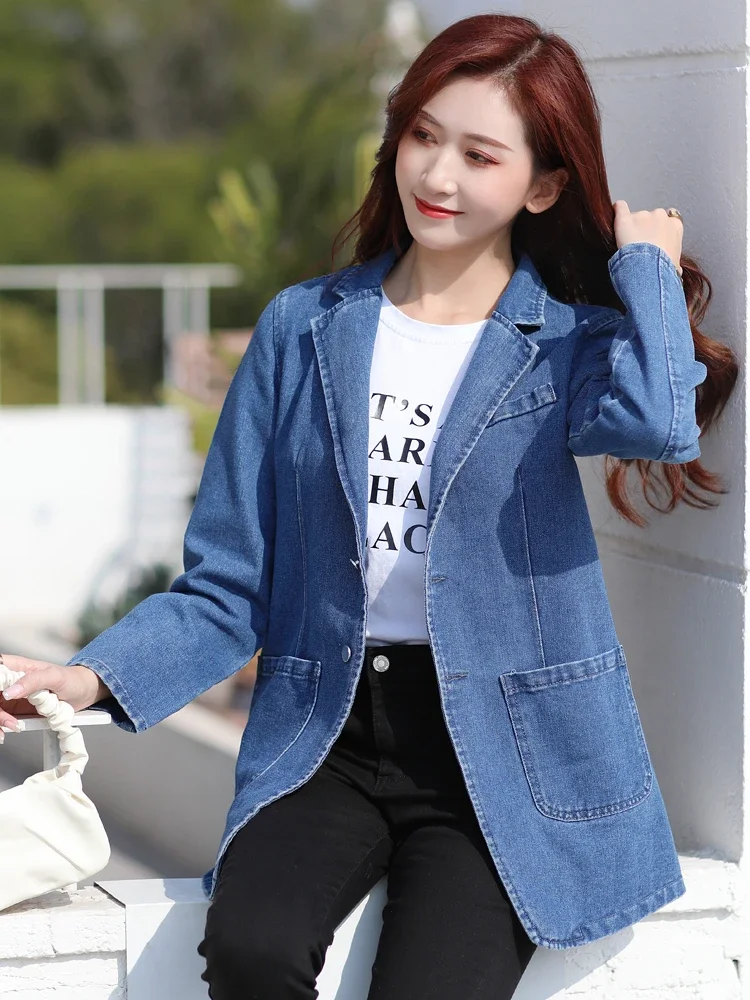 Fashion Denim Jacket Lapel Single Breasted Denim Jacket Lady Vintage Casual Pockets Solid Color Jean Blazer Spring Autumn Women
Fashion Denim Jacket Lapel Single Breasted Denim Jacket Lady Vintage Casual Pockets Solid Color Jean Blazer Spring Autumn Women