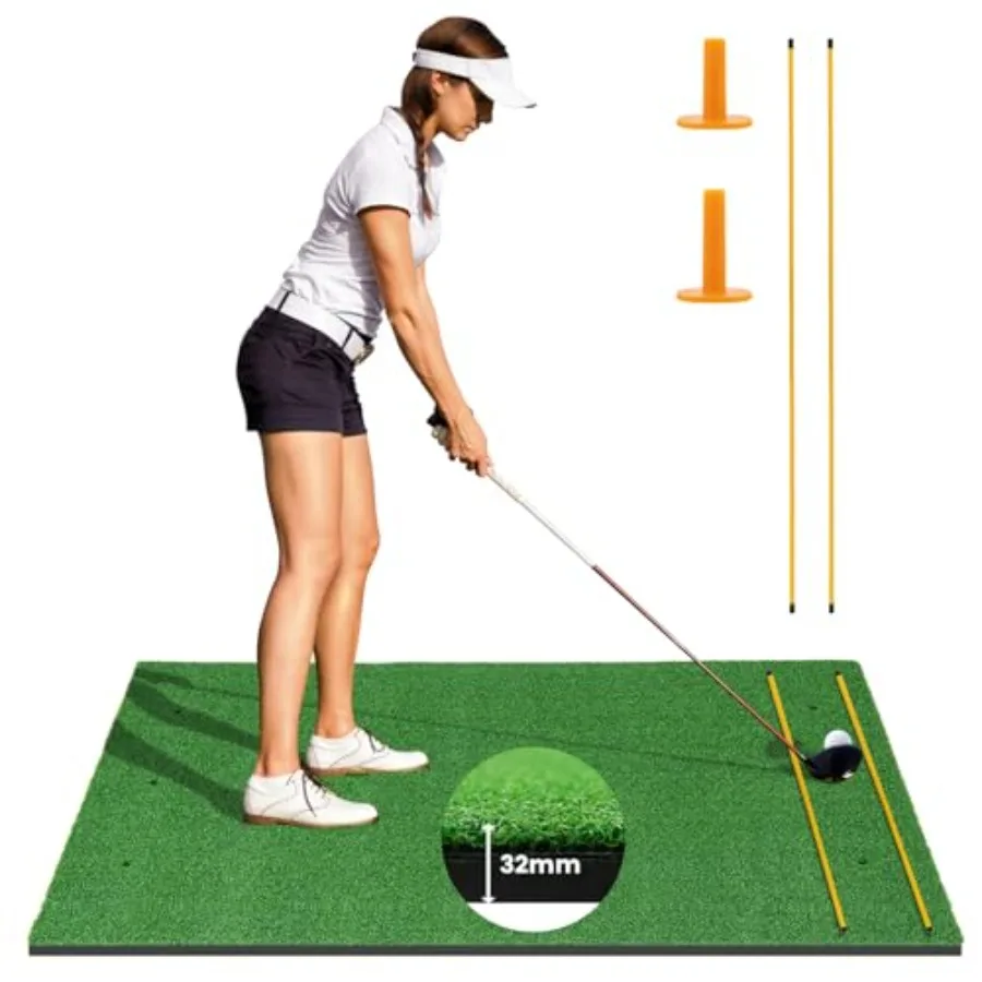 Golf Mat, 5x3ft Golf Hitting Mat 32mm Thick w/2 Alignment Sticks & 2 Golf Tees, Portable Artificial Turf Grass Training Mat Practice for Indoor Outdoor
Golf Mat, 5x3ft Golf Hitting Mat 32mm Thick w/2 Alignment Sticks & 2 Golf Tees, Portable Artificial Turf Grass Training Mat Practice for Indoor Outdoor