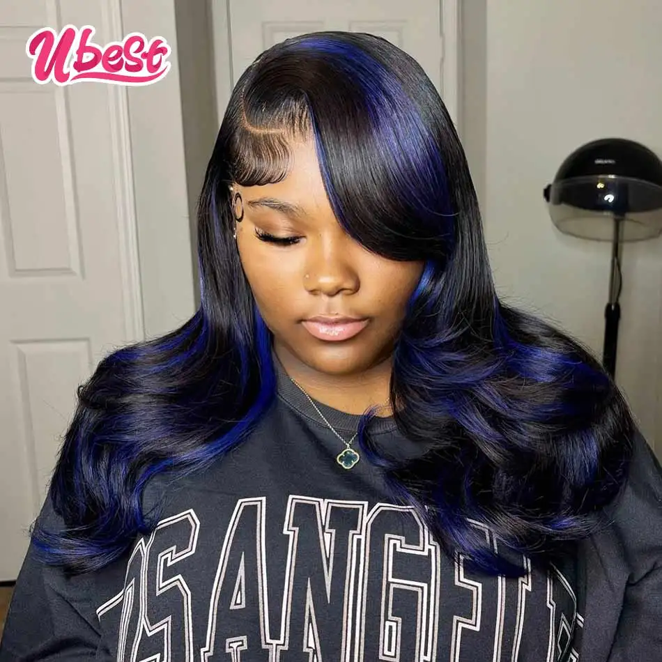 13x6 13x4 Transparent Lace Front Body Wave Wig Human Hair Highlights 1B Blue Colored 5X5 Lace Closure Wig Pre Plucked For Women
13x6 13x4 Transparent Lace Front Body Wave Wig Human Hair Highlights 1B Blue Colored 5X5 Lace Closure Wig Pre Plucked For Women