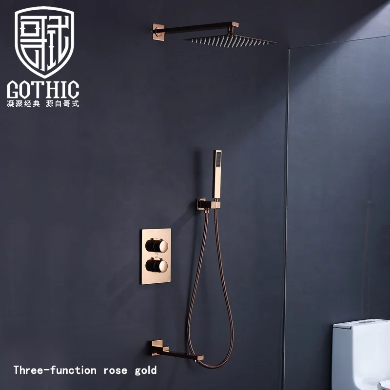Bathroom Shower Faucet Rose Gold Black Concealed Type Wall Mounted Thermostatic Shower System Rainfall Bath Mixer Shower Set
Bathroom Shower Faucet Rose Gold Black Concealed Type Wall Mounted Thermostatic Shower System Rainfall Bath Mixer Shower Set