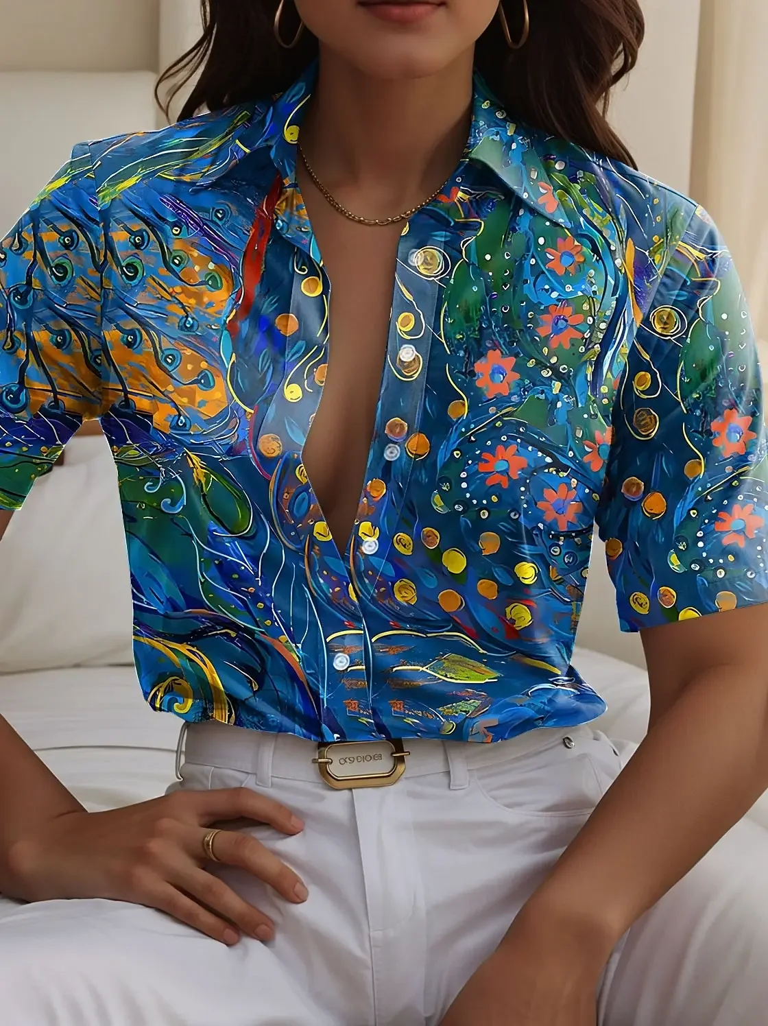 2025 New Spring Summer Fashion Women's Elegant Retro Art Print Short Sleeve Lapel Casual Button Shirt Tops Women Hawaiian Shirt
2025 New Spring Summer Fashion Women's Elegant Retro Art Print Short Sleeve Lapel Casual Button Shirt Tops Women Hawaiian Shirt