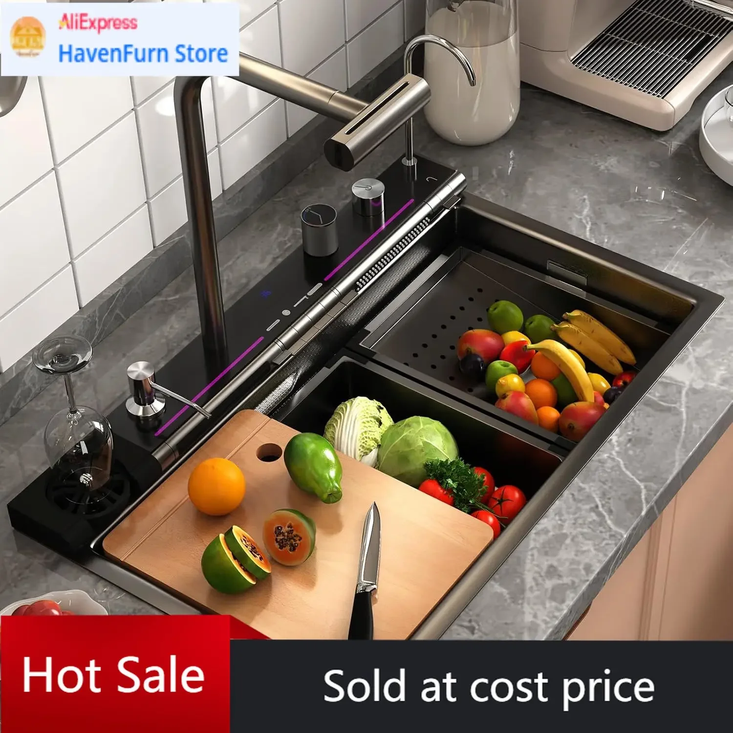Кухонная мойка из нержавеющей стали с сотовой структурой, одинарная чаша, цифровой дисплей, двойной водопадный смеситель с выдвижным поворотным изливом, высокое давление
Кухонная мойка из нержавеющей стали с сотовой структурой, одинарная чаша, цифровой дисплей, двойной водопадный смеситель с выдвижным поворотным изливом, высокое давление