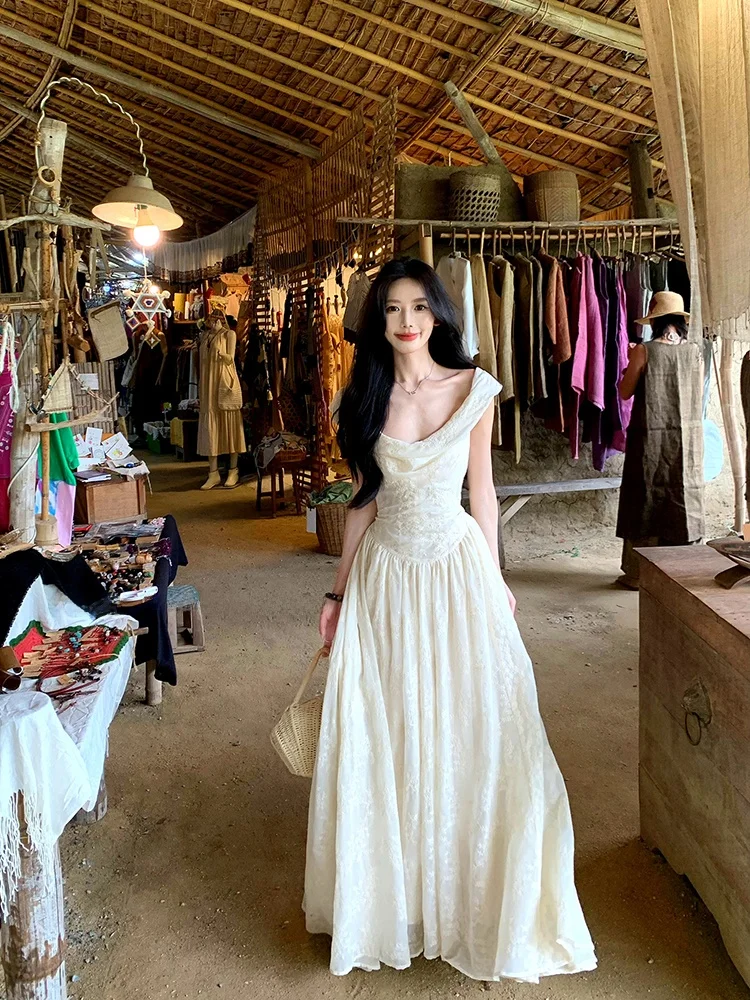 Summer French Style A-Line Dress SYXATN N13 Floral Embroidery Slimming Wrap Neck Strapless Long Dress for Women Vacation Wear
Summer French Style A-Line Dress SYXATN N13 Floral Embroidery Slimming Wrap Neck Strapless Long Dress for Women Vacation Wear
