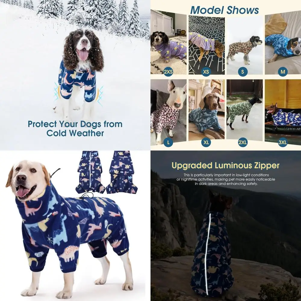 Очень большая флисовая куртка с принтом динозавра и светоотражающей молнией для собак — ветрозащитная и теплая для холодной погоды
Очень большая флисовая куртка с принтом динозавра и светоотражающей молнией для собак — ветрозащитная и теплая для холодной погоды