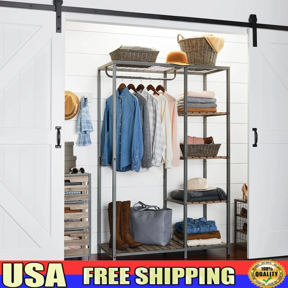 Farmhouse Wood Metal Garment Rack with Shelves Hanging Rod Heavy Duty Storage Clothes Organizer Apartment Bedroom Dorm Room
Farmhouse Wood Metal Garment Rack with Shelves Hanging Rod Heavy Duty Storage Clothes Organizer Apartment Bedroom Dorm Room